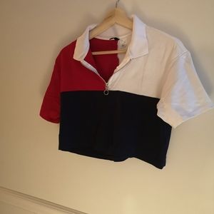 Cropped block colour collar shirt